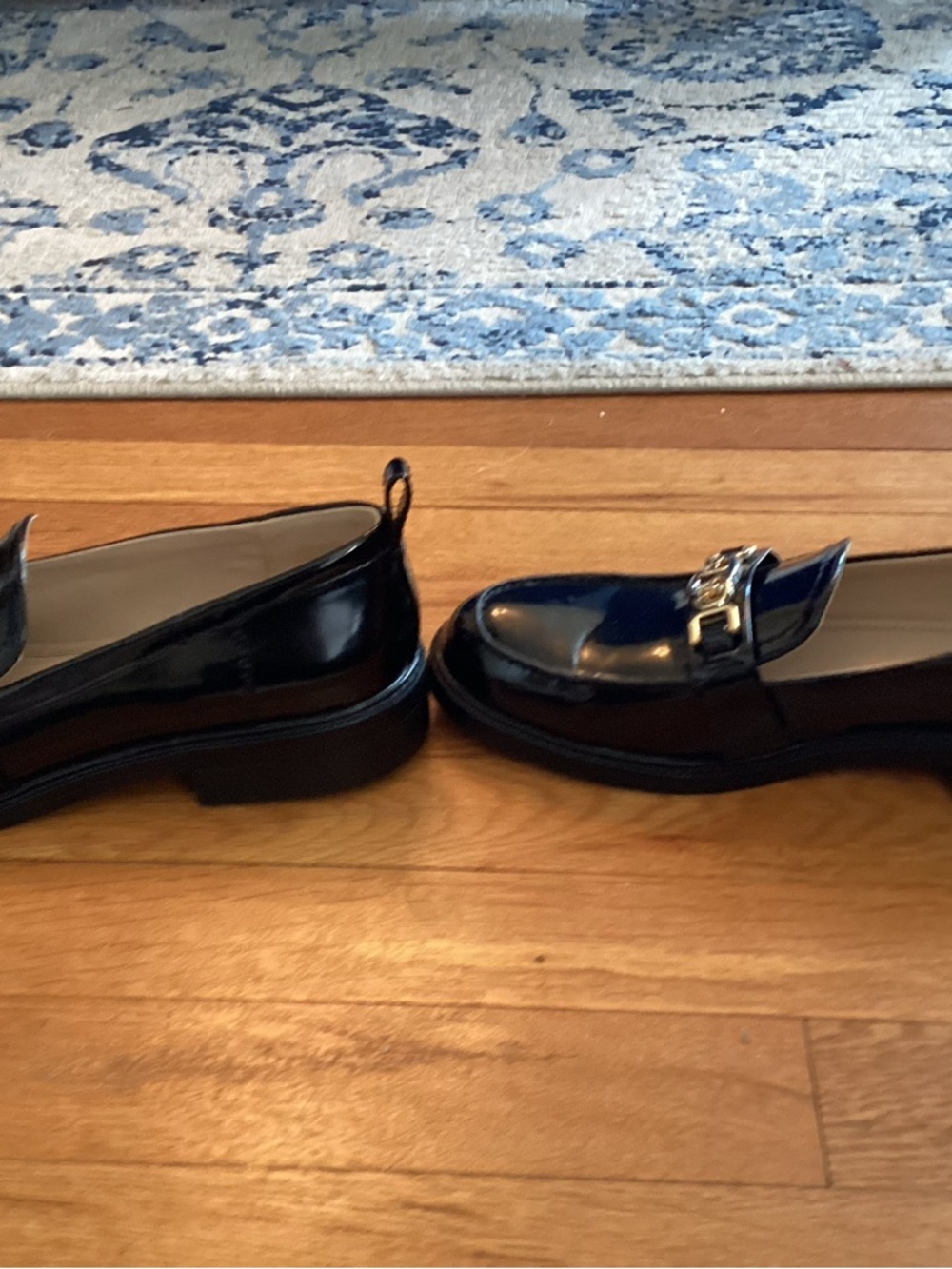 Sam Edelman Black Patent Loafers with Gold Chain Detail - Picture 3 of 3
